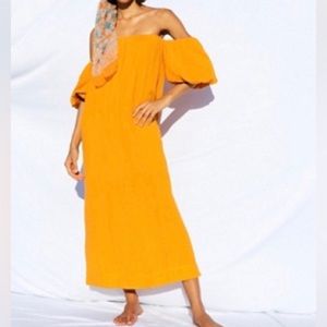 Gold Free People Vieques Off Shoulder Dress